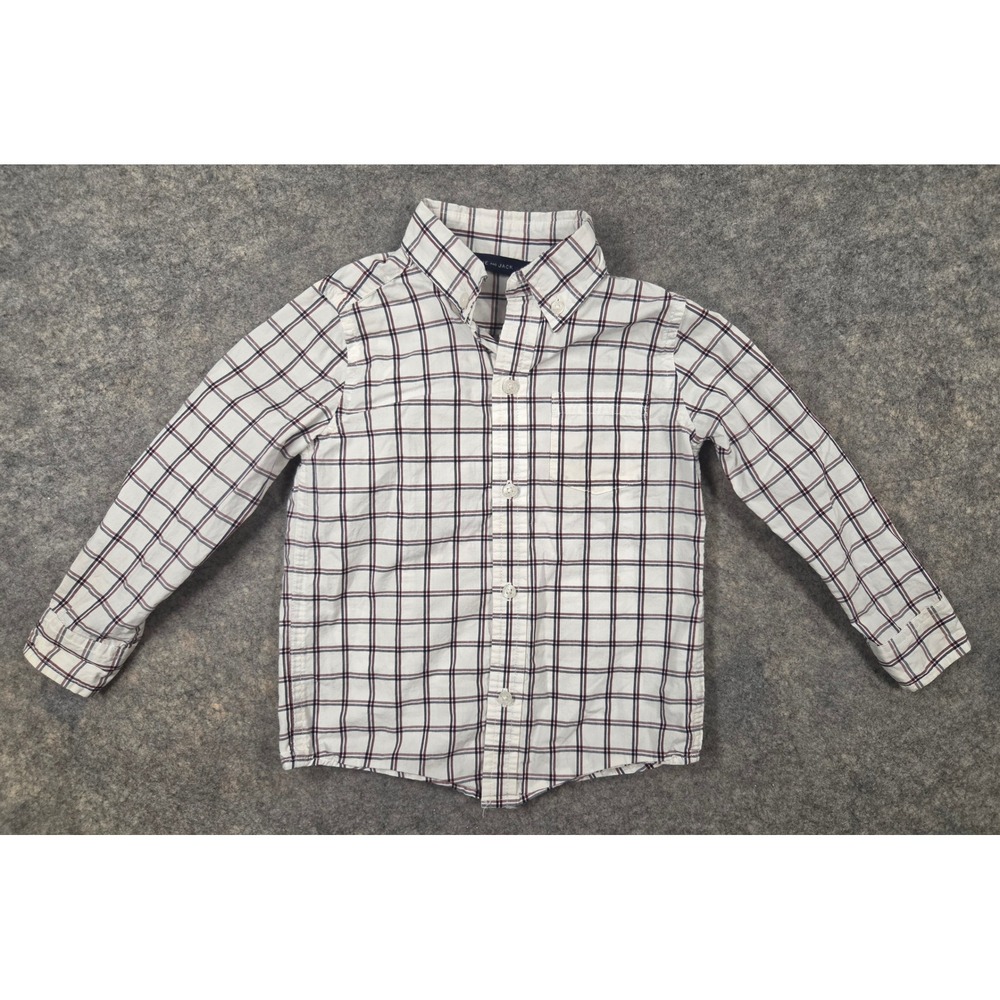 Janie and Jack Boys White Navy Burgundy Plaid Button Down Shirt Size 3
